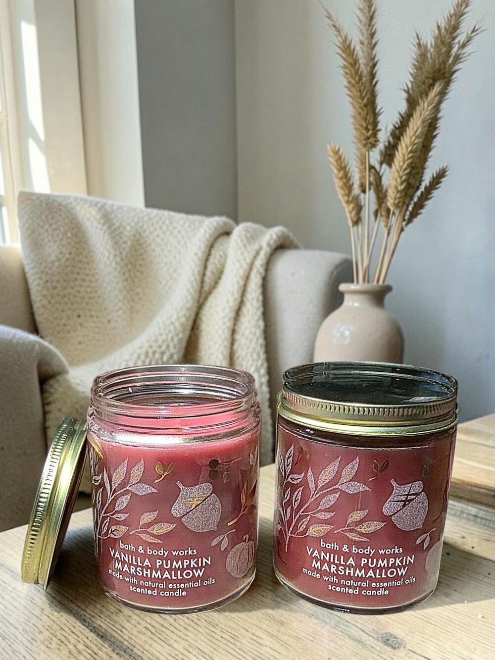 2 VANILLA PUMPKIN MARSHMALLOW SINGLE WICK CANDLES BY BATH & BODY WORKS NEW!